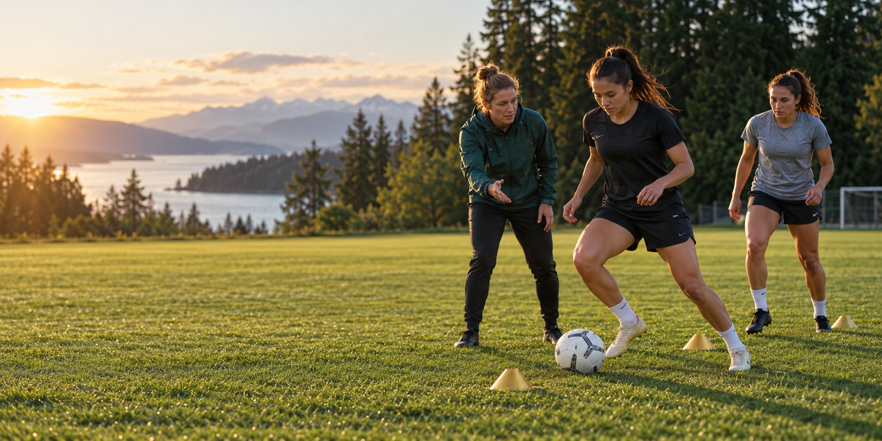 A coach working with soccer athletes